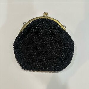 Walborg Black Hand Beaded Purse Evening Gold Clutch Purse Vintage Missing Chain